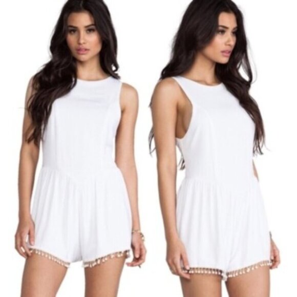 For Love And Lemons Pom Pom Romper Playsuit NWT White Size Small - Picture 2 of 7